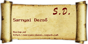 Sarnyai Dezső névjegykártya